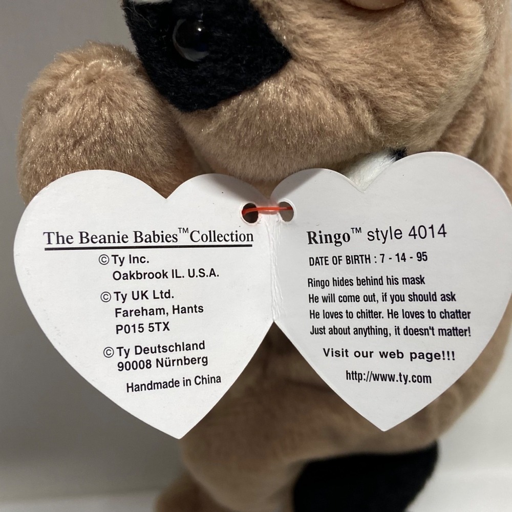 Vintage Ty Beanie Babies Ringo Baby Raccoon Retired 1995 Plush PVC Rare See Tags - Picture 8 of 16